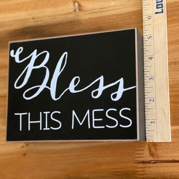 Bless this Mess home decoration block message sign black and white rustic decor - Picture 4 of 6
